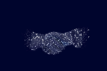 Lines and dots form a Lines and dots form a handshake on dark background. cooperation and success concept.