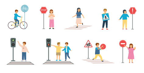 Children On Crosswalks Set