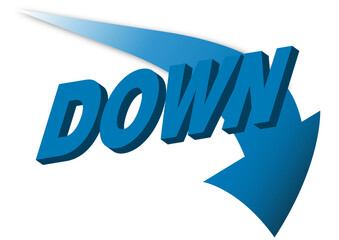 青い矢印と立体的な「DOWN」の文字のアイコン。