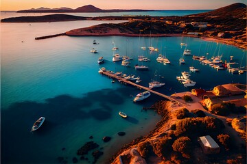 a group of boats floating on top of a body of water Arial view