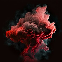 Obraz premium Red, puffy, thick smoke with a black background. 