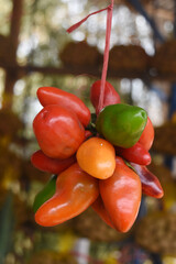 Fresh red organic habanero peppers that are freshly harvested from Mount Bromo, or what is known as...
