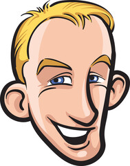 cartoon smiling blue eyed young man face - PNG image with transparent background