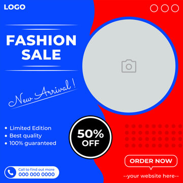 Fashion Sale Red And Blue Social Media Post Design Template Vectpr