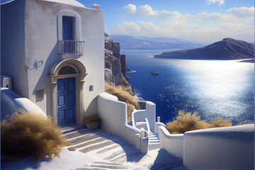 fascinating beautiful greece santorini - obrazy, fototapety, plakaty