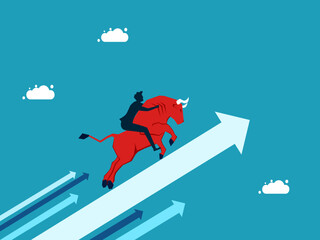 man riding a bull. Bull market concept. money and investment in the stock market rising vector