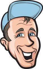 cartoon smiling retro man in cap face - PNG image with transparent background