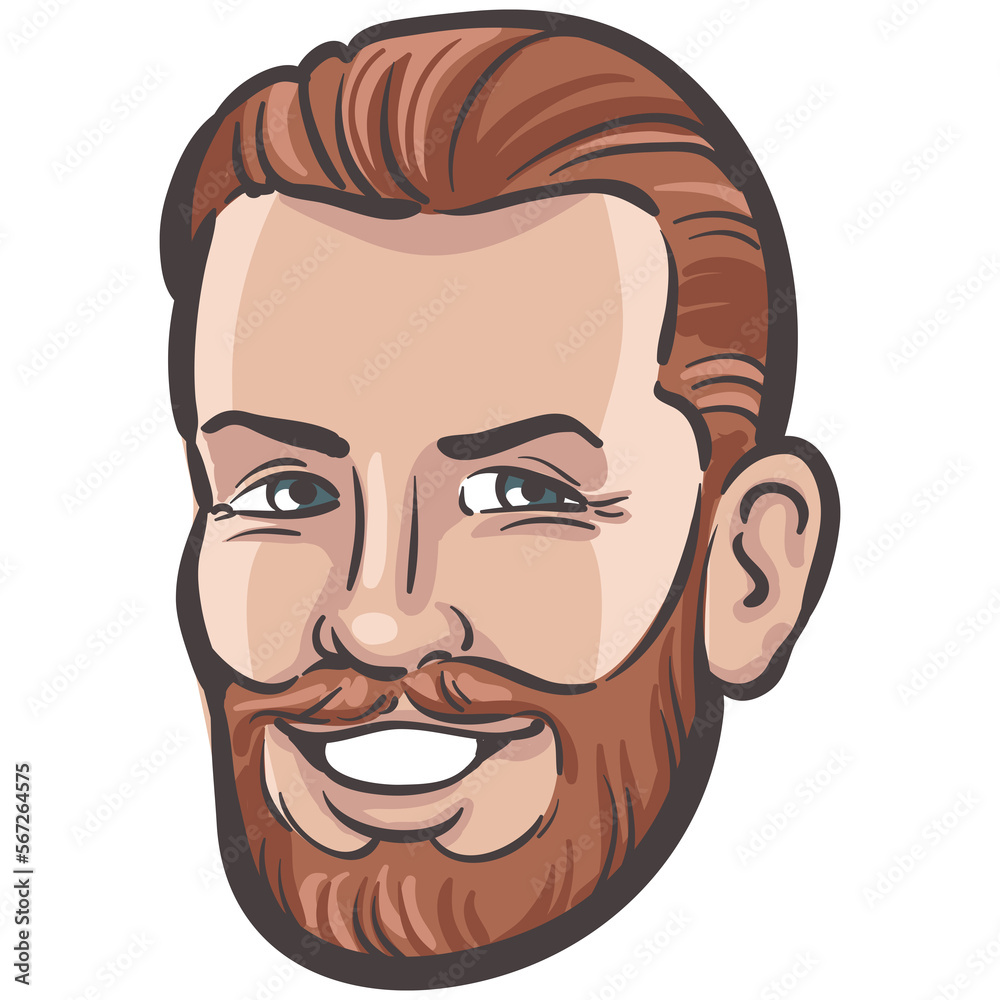 Wall mural people profile person isolated face of happy smiling bearded young man - PNG image with transparent background