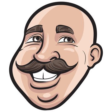 people profile person isolated face of happy bald man with moustaches- PNG image with transparent background