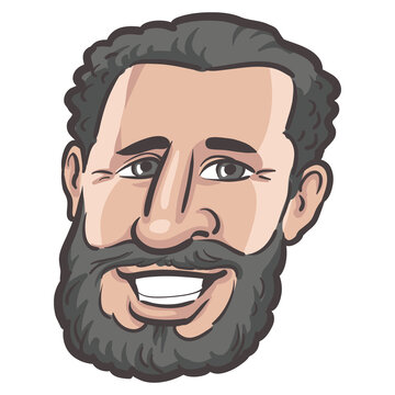 people profile person isolated face of happy bearded man - PNG image with transparent background