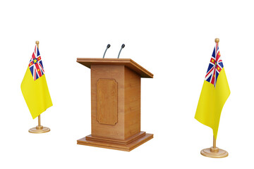 Psd 3d Niue presidential election podium with flag