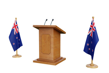 Psd 3d New Zealand presidential election podium with flag