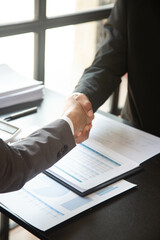 businessman handshake agreement for consult preparing the phrase to be used in the trial.concept of business