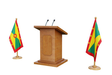 Psd 3d Grenada presidential election podium with flag - obrazy, fototapety, plakaty