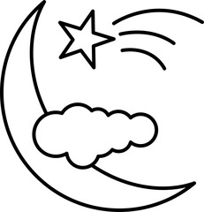 Moon with star and cloud line art doodle