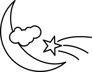 Moon with star and cloud line art doodle