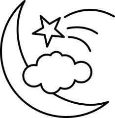 Moon with star and cloud line art doodle