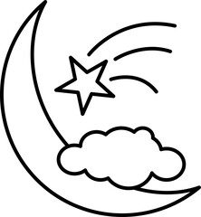 Moon with star and cloud line art doodle