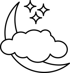 Moon with star and cloud line art doodle