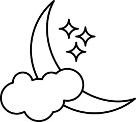 Moon with star and cloud line art doodle