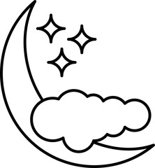 Moon with star and cloud line art doodle