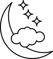 Moon with star and cloud line art doodle