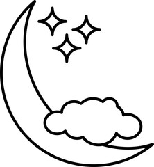 Moon with star and cloud line art doodle