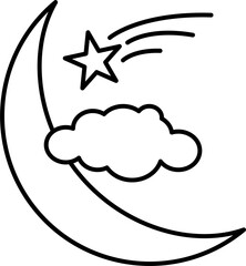 Moon with star and cloud line art doodle