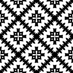 Obraz premium Vector pattern in geometric ornamental style. Black and white color.Seamless repeat pattern.Simple geo all over print block for apparel textile, ladies dress, fashion garment, digital wall paper.