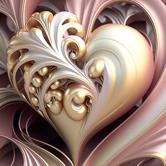 created illustration valentine heart floral, graphics elegant curves, fantasy, art high resolution, beautiful lines, pastel background glossy finish,Generative AI