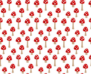 Seamless background with red forest mushrooms.
