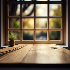 window and kitchen table, view from inside, blurred background, idyll, generative AI - obrazy, fototapety, plakaty