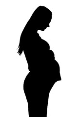 Silhouette of a pregnant woman on a white background, maternity