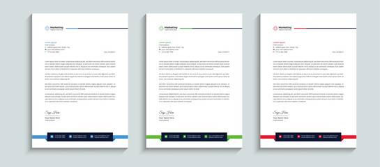 Professional company minimal letterhead template design. Business letterhead template design with red, blue, and green colors.