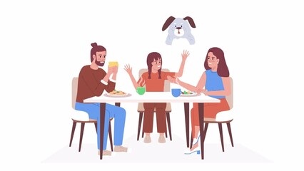 Animated convince parents to get dog. Child wanting pet. Full body flat people on white background with alpha channel transparency. Color cartoon style 4K video footage of characters for animation