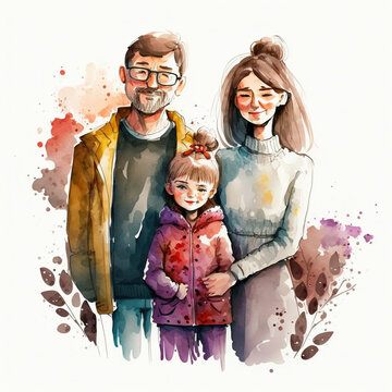 happy family watercolor paints, generative AI