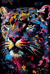 Majestic jaguar, colorful portrait, oil painting. Generative art