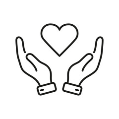 Obraz premium Human Hand and Heart Shape Line Icon. Love, Health, Charity, Care, Help Linear Pictogram. Peace and Friendship Outline Symbol. Emotional Support. Editable Stroke. Isolated Vector Illustration