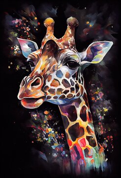 Majestic giraffe, colorful portrait, oil painting. Generative art