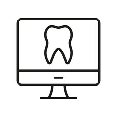 Online Dentistry Line Icon. Remote Dentist Help Linear Pictogram. Tooth Health Diagnosis in Computer Outline Symbol. Dental Care Virtual Consultation. Editable Stroke. Isolated Vector Illustration
