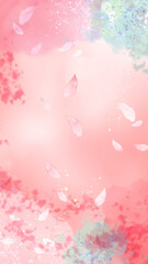 花びらが舞うピンクの春の背景イラスト　縦型背景