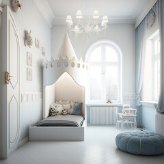 Children's room decor in pastel colors, princess room, generative AI