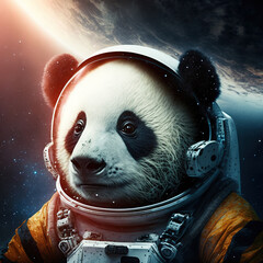 Fototapeta panda cosmonaut, fake poster, generative AI obraz