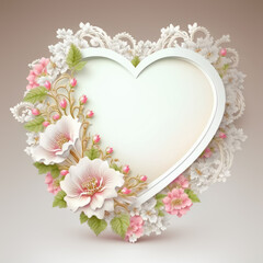 Postcard of ai generated valentines greeting card with heart and floral frame.