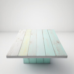 colorful wooden table on white background, generative AI, empty space - obrazy, fototapety, plakaty
