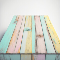 colorful wooden table on white background, generative AI, empty space
