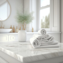 Interior design, arranged towels in the bathroom, generative AI - obrazy, fototapety, plakaty