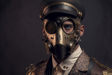 Portrait of a Steampunk Gentleman with a Mask - Generative AI