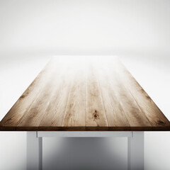 the white background with the wooden table. Generative AI - obrazy, fototapety, plakaty