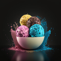ice cream balls in a bowl, generative AI - obrazy, fototapety, plakaty